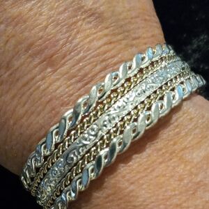 Silver and Gold Twisted Cable Style Cuff Bracelet